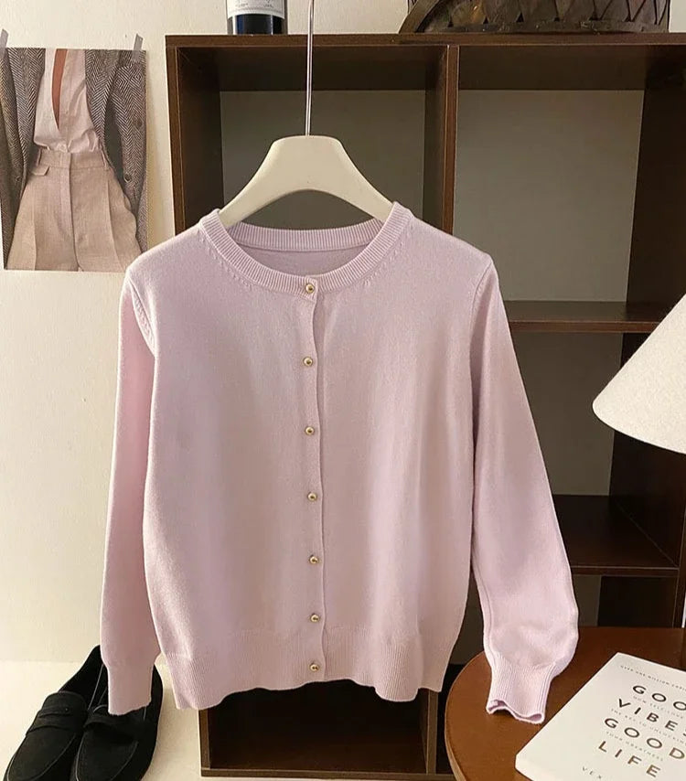 AOSSVIAO 2025 Autumn Winter Cardigan Women's Tops Retro Single Breasted Female Casual Solid Long Sleeve Knitted Sweater