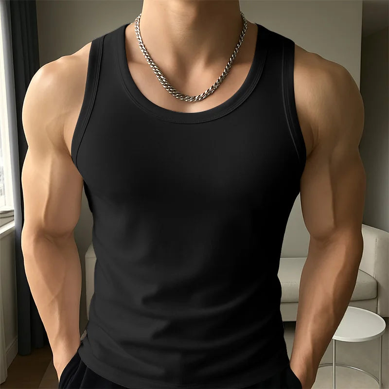 INCERUN Men Tank Tops Solid Color O-neck Sleeveless Casual Male Vests Summer Streetwear 2025 Fashion Skinny Leisure Men Clothing