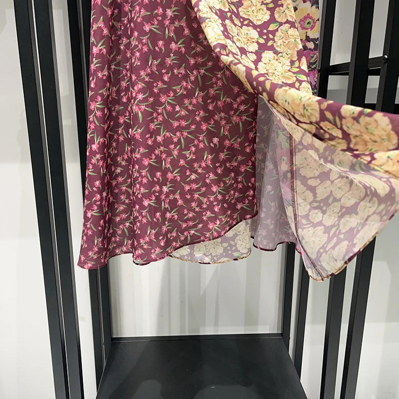 Waist Hollow out Women's Long Dress Deep V Short Sleeve 2025 Summer Lady Floral Printed Robe