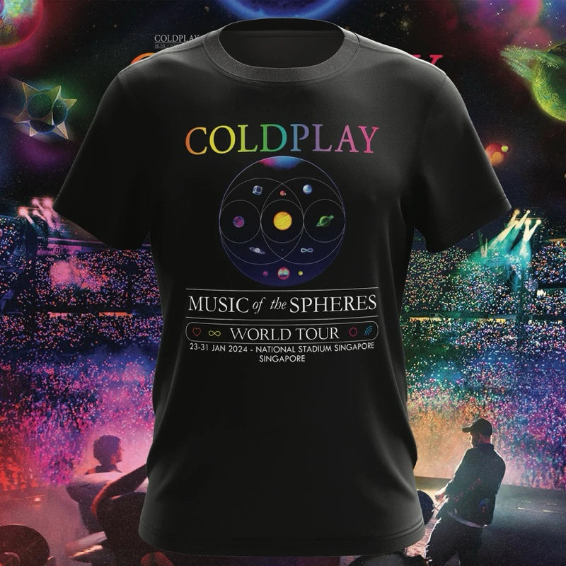 Cold-play Music of The Spheres World Tour 2025 Tshirts Cotton Tees Heavy Mental Fashion Graphic T-shirt Short Sleeve Unisex Tops