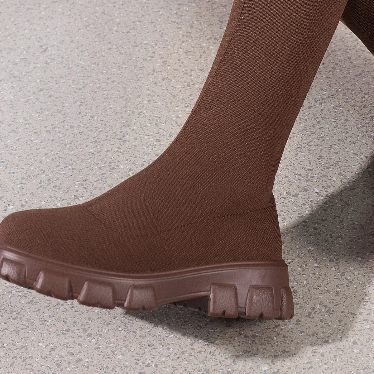 Thick Sole Knitted Long Boots for Women Fashion Elastic Socks Shoes Boots Over Knee Round Toe Low Heels Botas De Mujer 2024