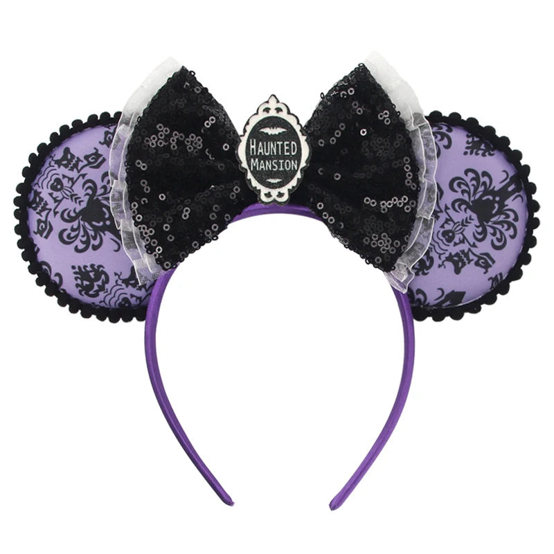 2025 New Halloween Mickey Mouse Ears Headbands Sequins Hair Bow Women Festival Party Cosplay Hairband Gift Kids Hair Accessories
