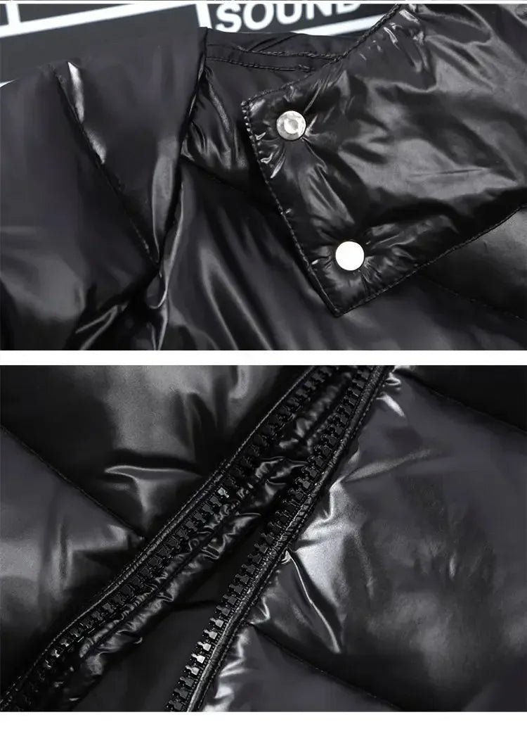 Mens Glossy Parka Casual White Duck Hooded Down Jacket Waterproof Windproof Ski Thick Warm Outwear Men Winter Fashion Shiny Coat