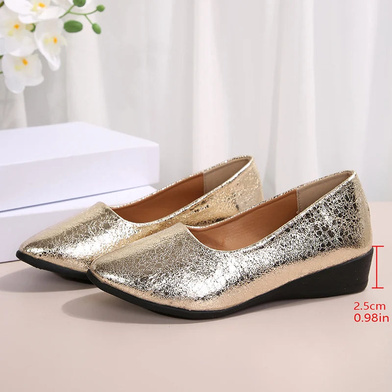Fashion Wedges Gold Loafers Women Spring Autumn Plus Size Slip On Casual Shoes Woman Comfortable Non Slip Soft Sole Flats Ladies