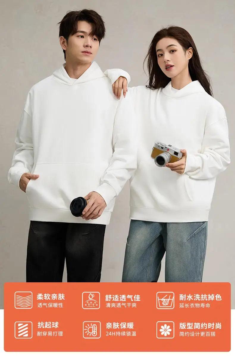 750g Terry Hooded Sweatshirt Autumn Winter Style Drop Shoulder Loose Trendy Pullover Hoodie Casual Solid Color Jacket Unisex