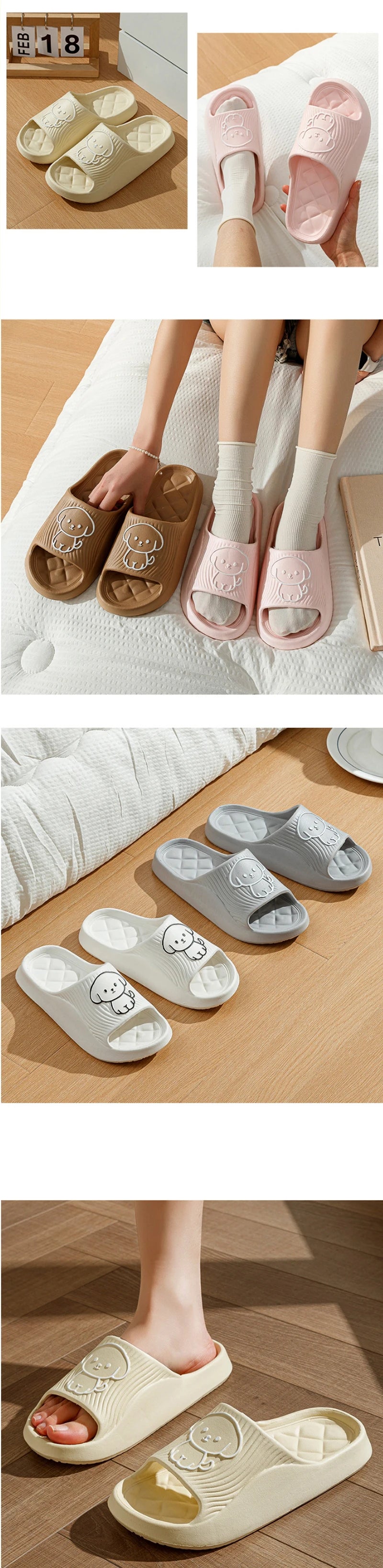 Cute Carton Slippers Bathroom Slippers Cloud Cushion Slides Summer Soft Thick Platform Home Men Indoor Non-slip Flat Flip Flops