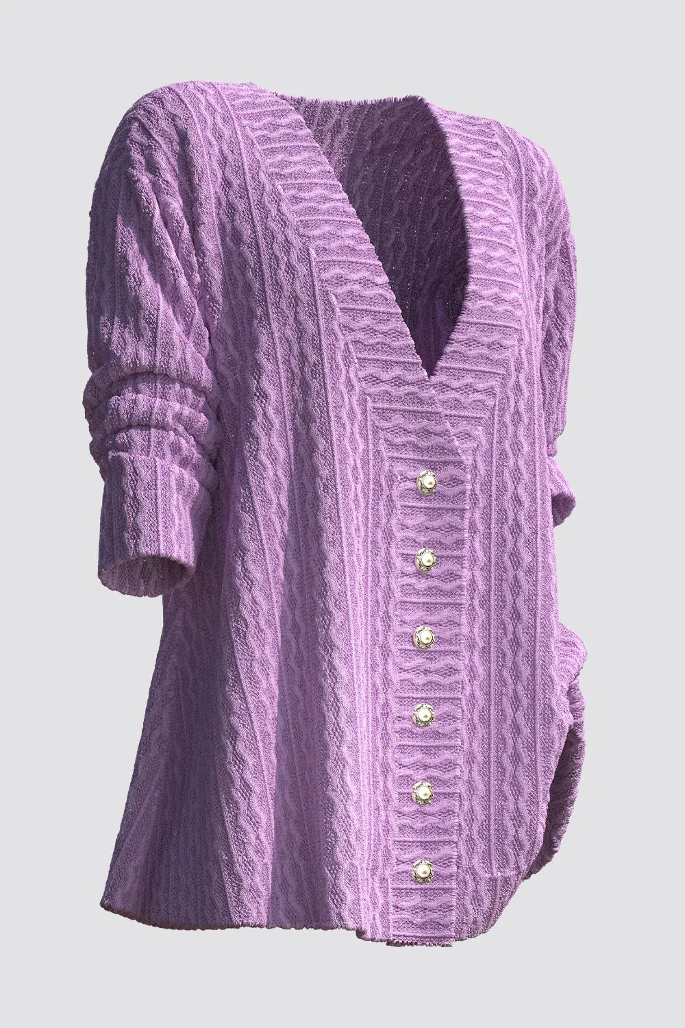 Flycurvy Plus Size Women's Casual Purple Knitted Cardigan Single-Breasted Sweater Comfortable Loose Fit