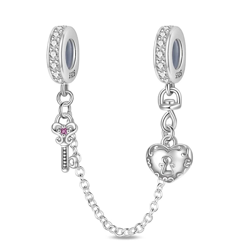 Classic Silver Plated Lotus Guardian Angel Heart-Shaped Zircon Charms Beads Fit Qikaola 925 Original Bracelets DIY Jewelry Gifts