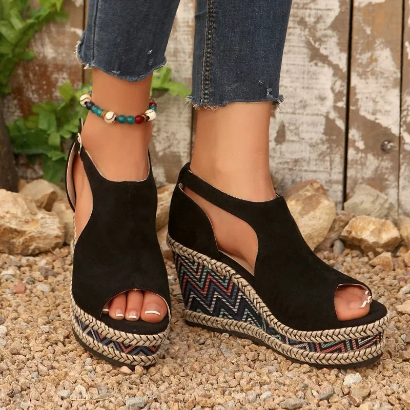 2025 Thick Bottom Slope Heel Sandals for Women Large Fish Mouth Sandals Height Increasing Shoes