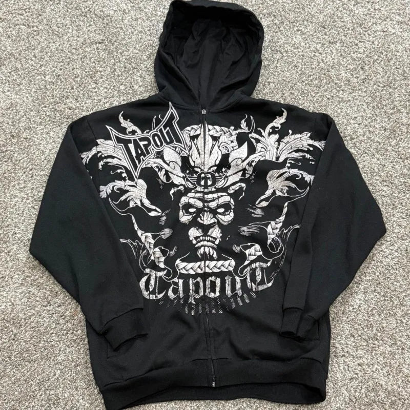 American New Fashion Oversized Print Zipper Hoodie Women Y2K Gothic Harajuku Hip-hop Popular Casual Joker Hoodies Tops