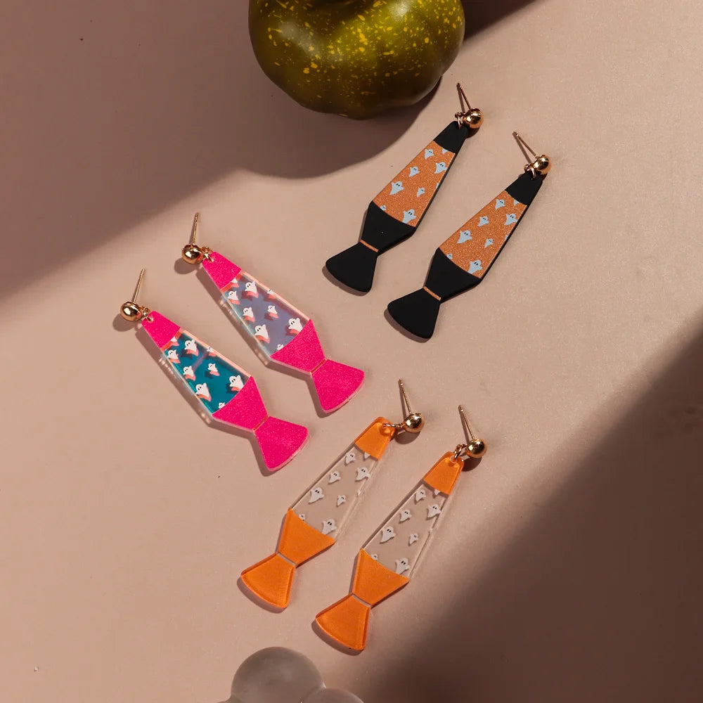 Halloween Day Acrylic Iridescent Colorful Lava lamp Earring for Women Cartoon Ghost Wave Point Drop Earrings 2024 Jewelry