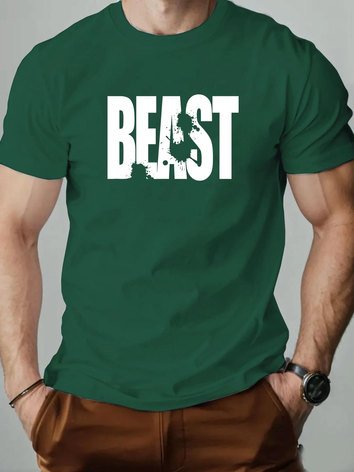 Men's 100% Cotton T-shirt BEAST Print Short Sleeve Top Casual Comfortable Breathable Summer Tee for Men 2025 New Fashion