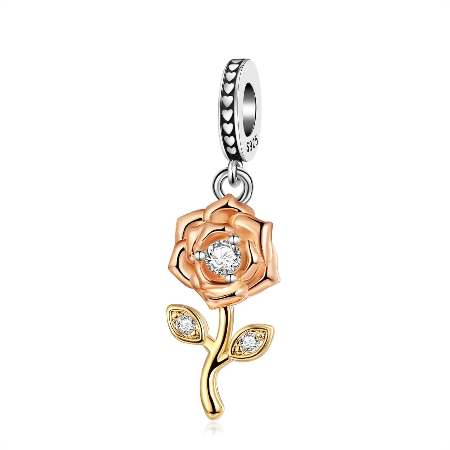New 925 Sterling Silver Two Tone Golden Sunflower Lucky Stars Charm Fit Bracelet & Necklace Sun Moon Diamond Charm Jewelry DIY