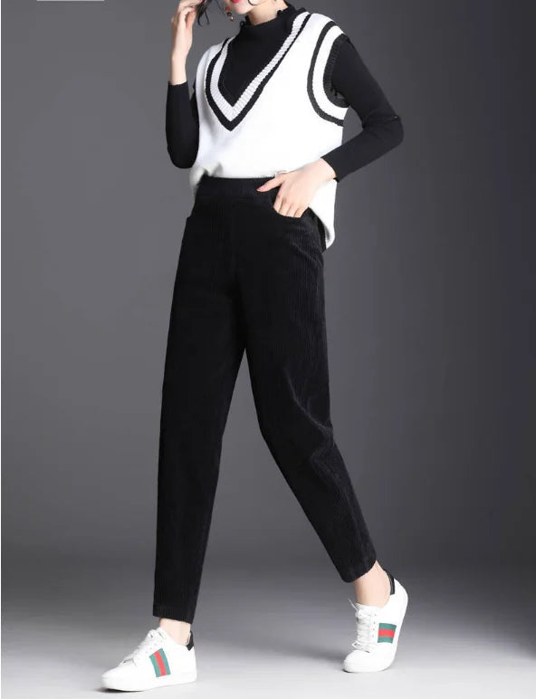Plush Thick & Thin Casual Pants Corduroy Warm Pants Autumn Winter Leggings Harem Pants Trousers High Waist Women's Брюкиженские