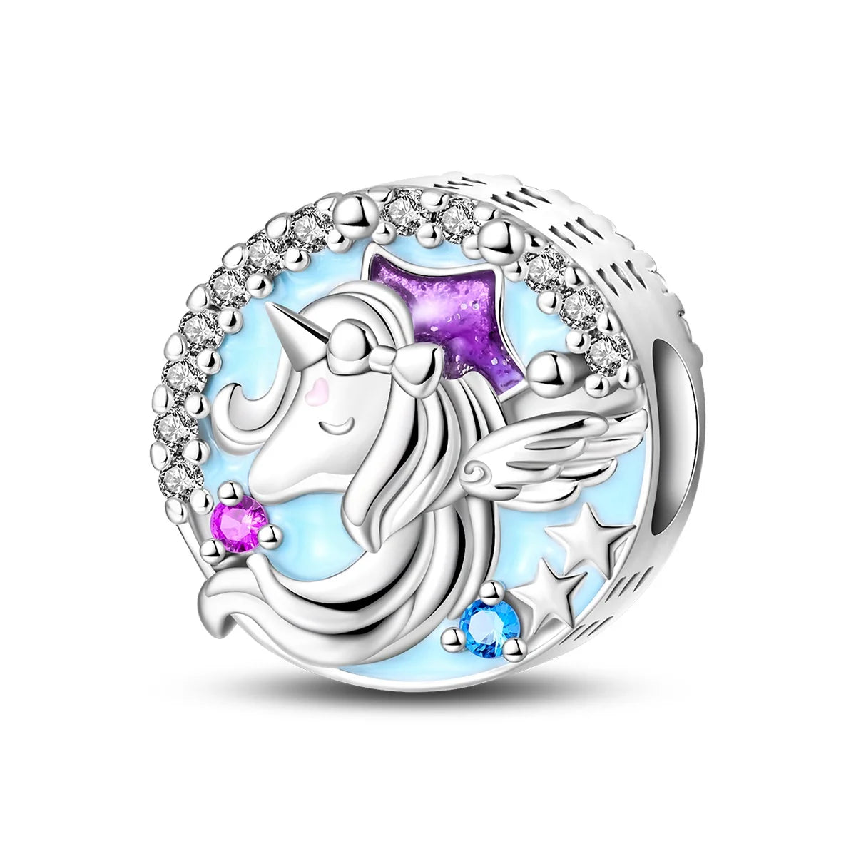 New 925 Sterling Silver Gradient Blue Four-leaf Clover Pink Iris Charm Fit Original Bracelet DIY Jewelry Accessories Beads