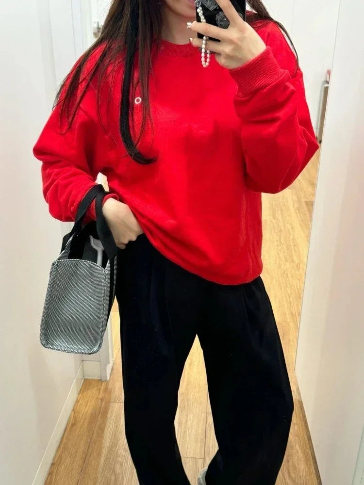 LO Cotton Pullover Hoodie women Sports Outdoor Top Long Sleeved Hooded Casual Versatile Solid Color Loose Autumn/winter Hoodie