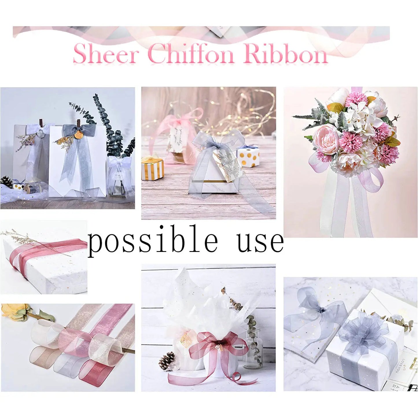 50 Yards Sheer Chiffon Ribbon Organza Lace Ribbons For DIY Crafts Christmas Halloween Wedding Decoration Gift Wrapping Fabric