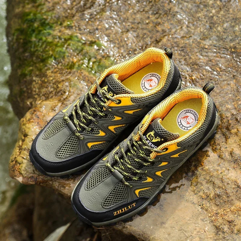 New Summer Men Casual Shoes Outdoor Mesh Sneakers Women Non-slip Lace Up Trekking Footwear Breathable Camping Spring Black Shoes