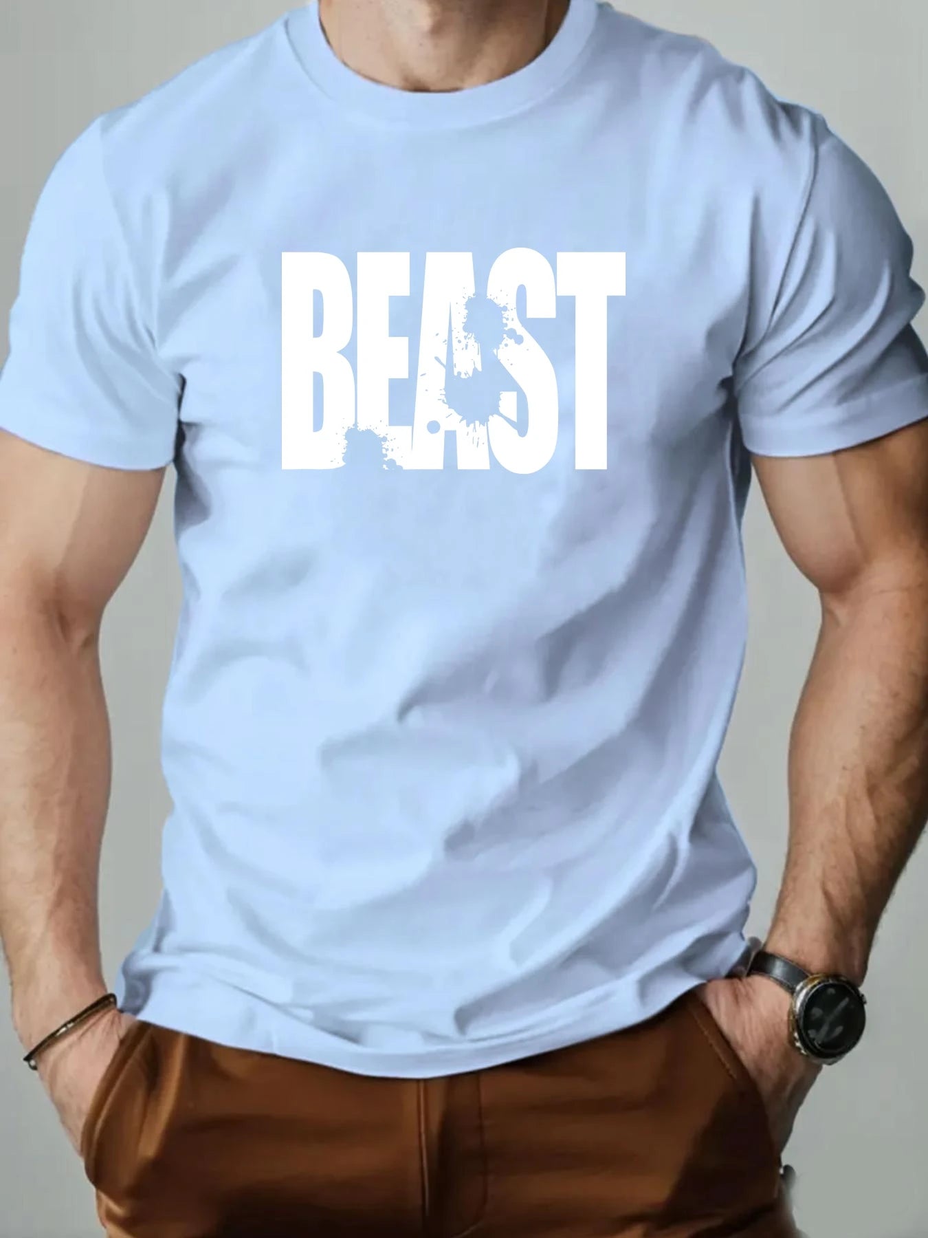 Men's 100% Cotton T-shirt BEAST Print Short Sleeve Top Casual Comfortable Breathable Summer Tee for Men 2025 New Fashion