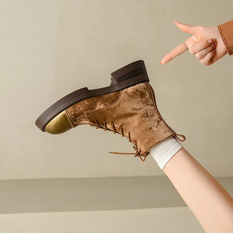 NEW Autumn Women Boots Genuine Leather Shoes for Women Round Toe Chunky Heel Shoes Lace-up Platform Boots Black Ankle Boots