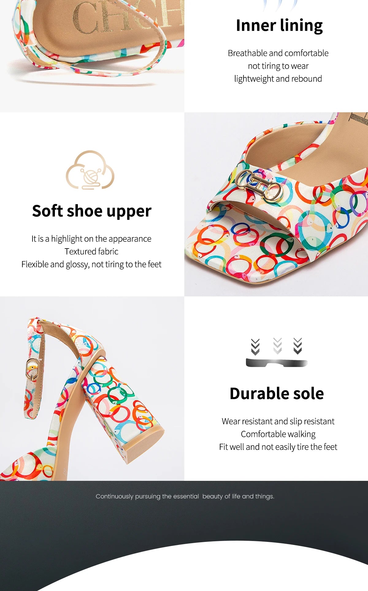 High Heels 2024 Fashion Women's Luxury Design Sandals Metallic Flower Square Toe Fine Heel Party Dress Shoes High Heels