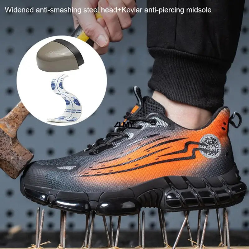 Men Air Cushion Sport Safety Shoes Fashion Steel Toe Sneakers Anti-smash Anti-puncture Protective Shoes Man Safety Work Boots