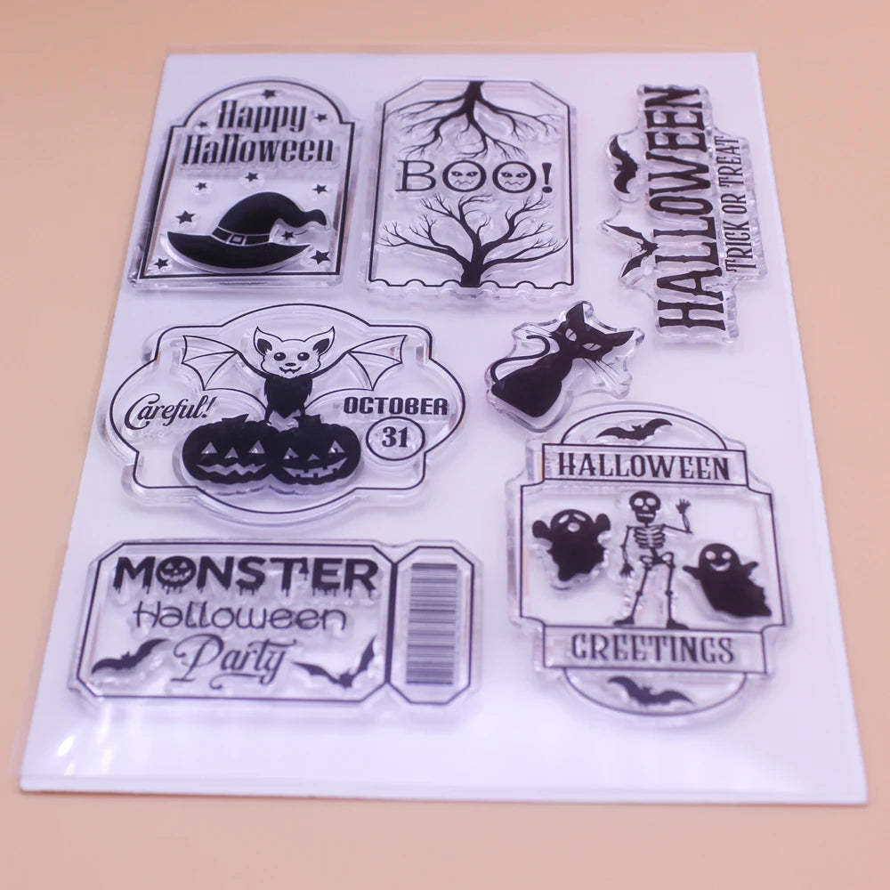 Alinacutle CLEAR STAMPS Halloween Tags DIY Card Scrapbooking Paper Craft Rubber Transparent Silicon Stamps