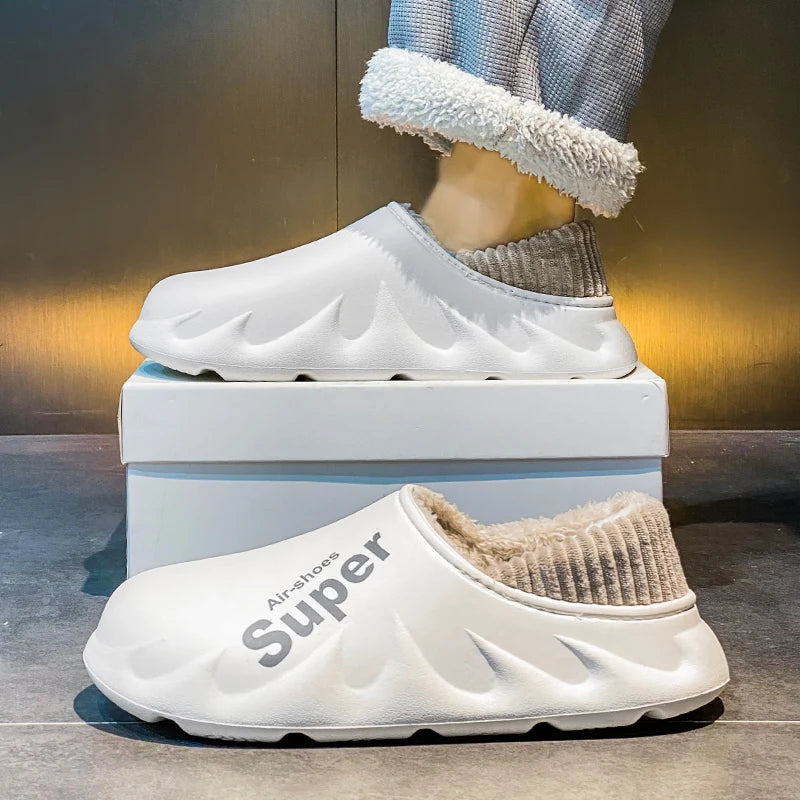 Winter Men Warm Slippers Cotton Slippers Outdoor Indoor Warm Shoes Men's Couple Home Bedroom Plush Slippers Big Size 46 47 48 49
