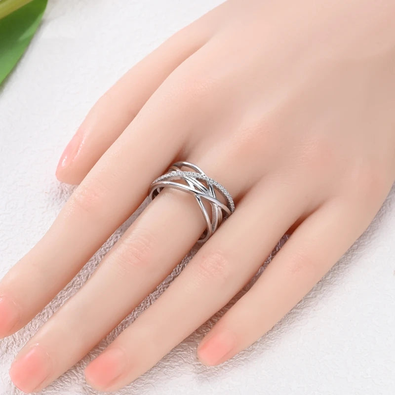Rings 925 Silver Interwoven Line Rings Zircon Geometric Winding Rings Romantic Engagement Wedding Valentine Fine Jewelry Gift