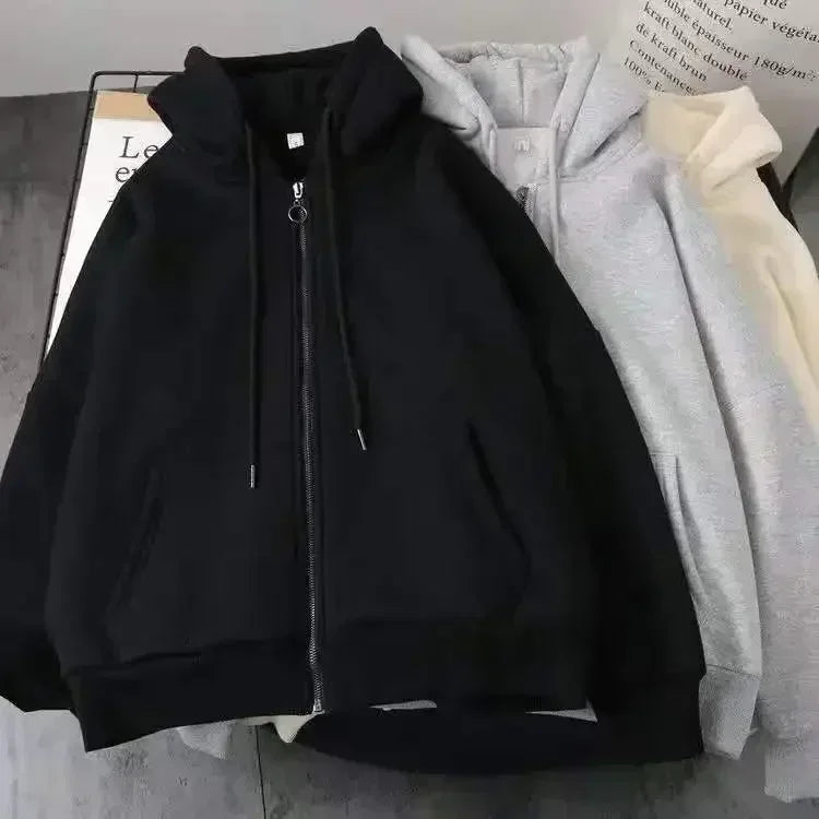 American Y2K New Fashion Trend Fleece Padded Zipper Hoodie Women Street Hip Hop Joker Loose Sweatshirt Couple Casual Punk Hoodie