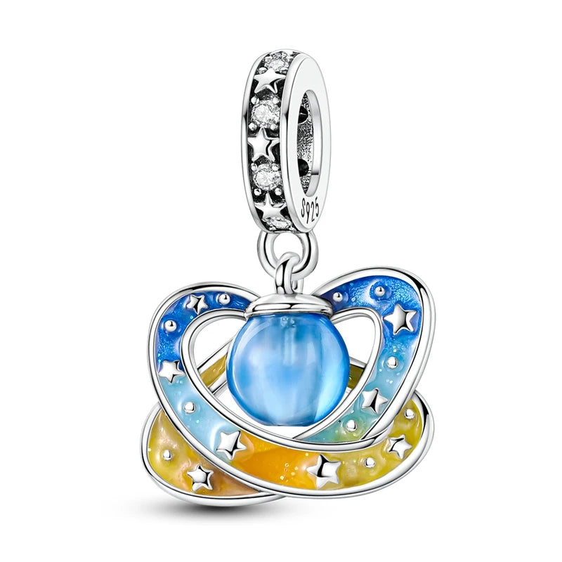 New 925 Sterling Silver Gradient Blue Four-leaf Clover Pink Iris Charm Fit Original Bracelet DIY Jewelry Accessories Beads