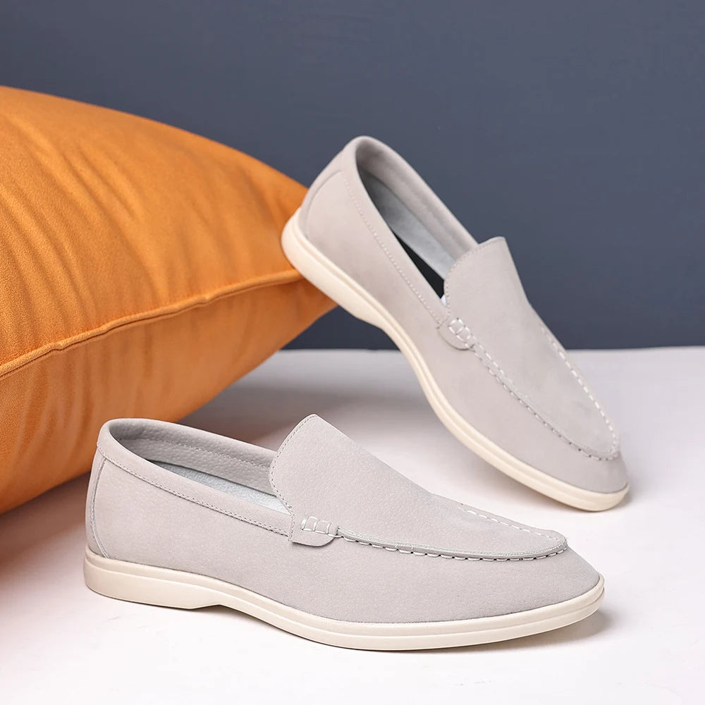 Brand Men's Suede Loafers Soft Leather Slip-On Shoes Comfortable Flat for Men Non-Slip Walking Shoes Casual Wear Business Shoes