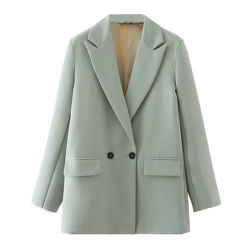 New Women's Double-Breasted Suit Jaet Casual Top 2 Colors Commute Sle Straight Cut Polyester Long Sve Pure Color