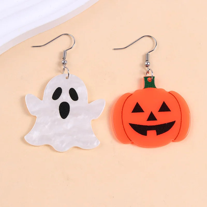 2025 New Colorful Bat Ghost Halloween Earrings For Women Hallowmas Costume Cosplay Cartoon Pumpkins Spider Acrylic Drop Earring