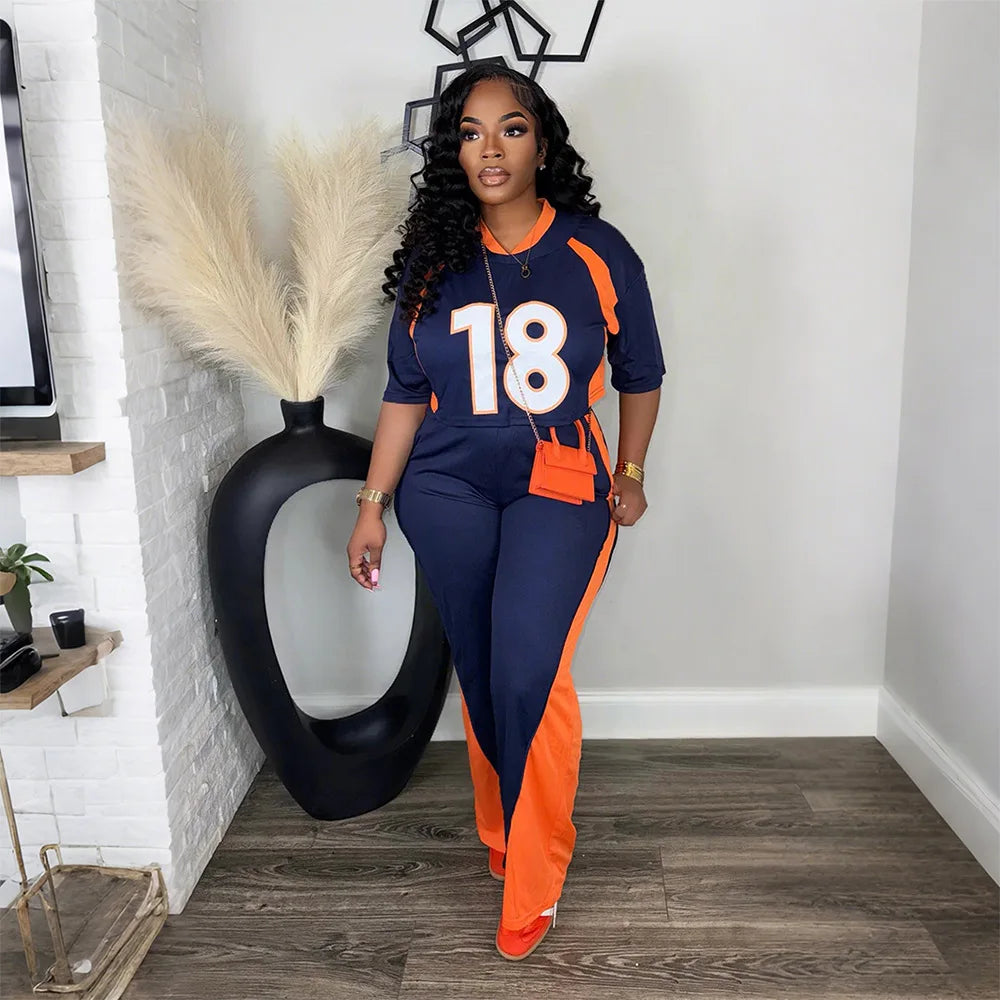 Contrast Color Jersey Tracksuit Set Women Streetwear Short Sleeve Sweatshirt Top and Pants Suit 2025 Chic 2 Piece Sets Outfits