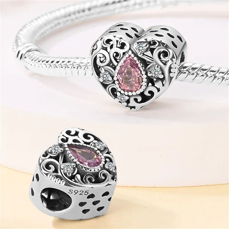 925 Sterling Silver Classic Retro Lotus Heart-Shaped Charms Beads Fit Original Pandach Bracelets Fine DIY Anniversary Jewelry