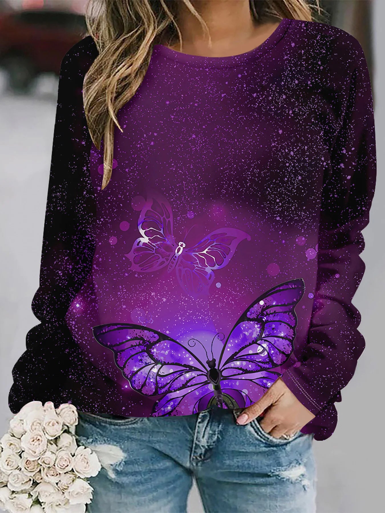 2025 Autumn and winter new fashion round neck long sleeve printed elegant casual loose hoodie