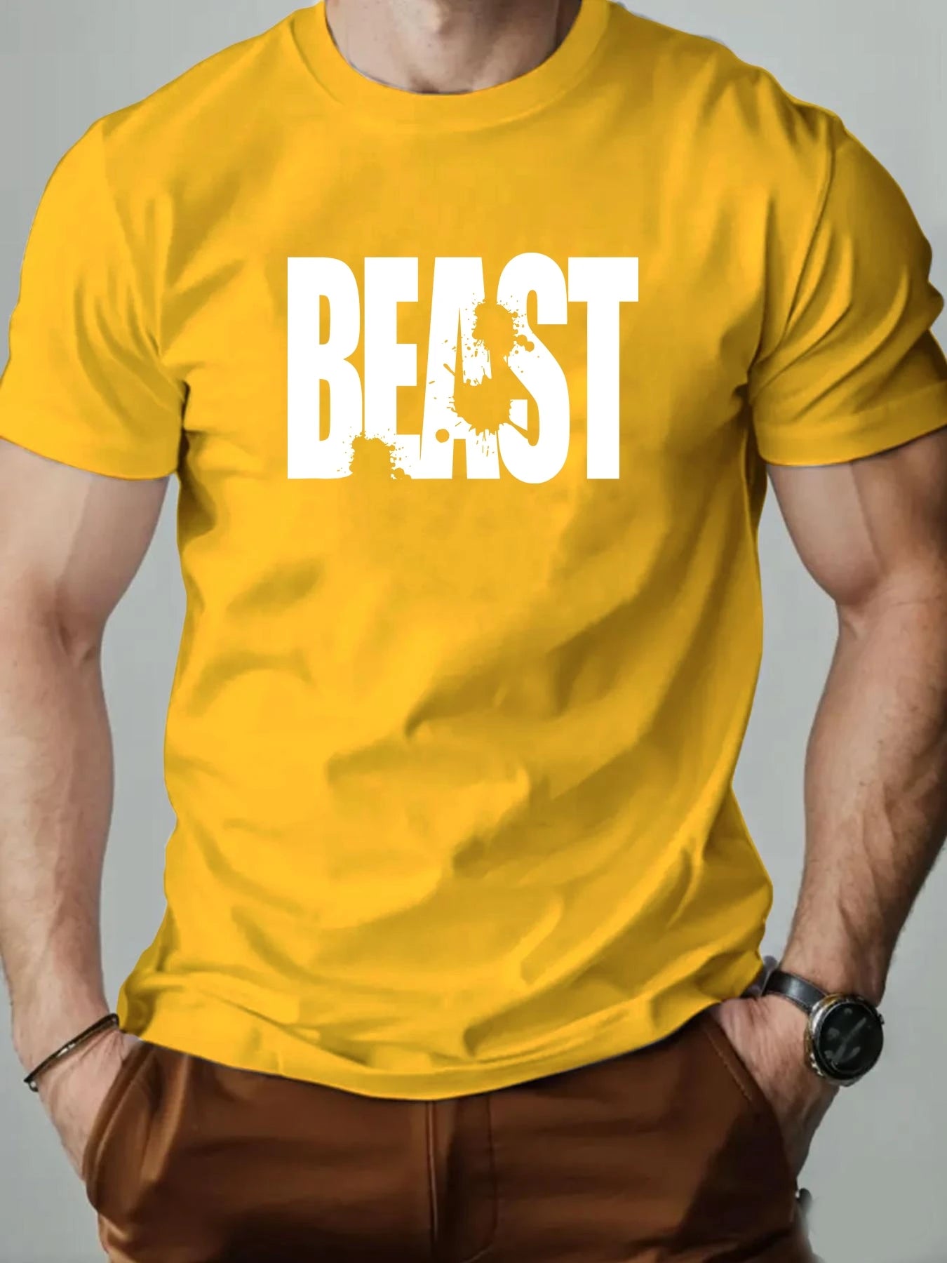 Men's 100% Cotton T-shirt BEAST Print Short Sleeve Top Casual Comfortable Breathable Summer Tee for Men 2025 New Fashion