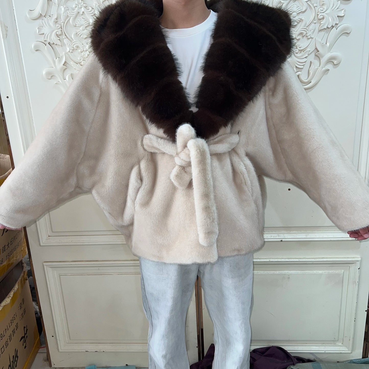 Artificial Imitation Mink Fur Fashionable Korean Style Loose Women's Hat Jacket Fur Coat