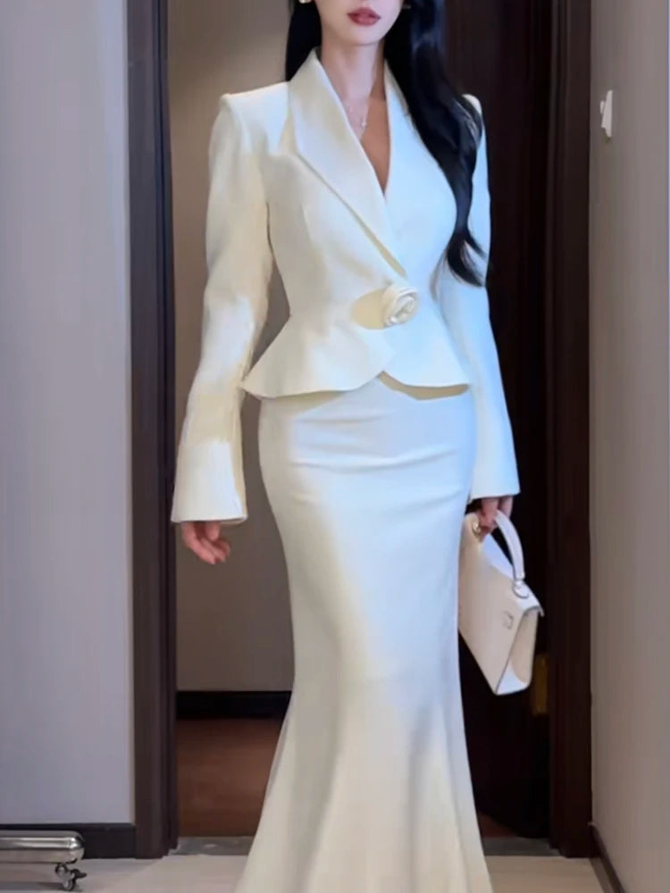 Spring fashion slimming and high-end suit coat+light luxury socialite style half skirt women's temperament two-piece set