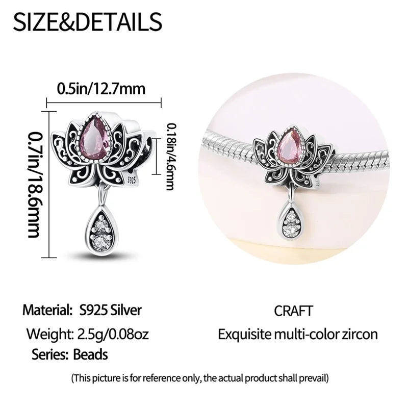 925 Sterling Silver Classic Retro Lotus Heart-Shaped Charms Beads Fit Original Pandach Bracelets Fine DIY Anniversary Jewelry