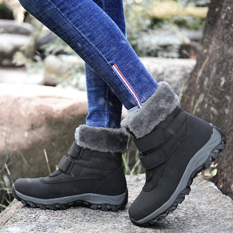 Boots for Women Platform Outdoor Snow Boots Non-slip Winter Walking Shoes Fur Warm Ankle Boots Wedge Waterproof Thigh High Boots