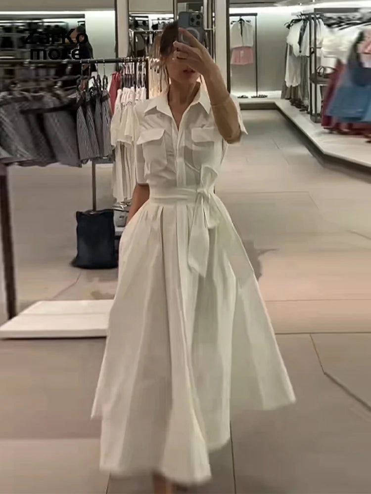 Casual Lapel Shirt Skirt Two Pieces Set Women Single Breasted Long Sleeve Top A-line Pleated Shirts 2025 Autumn Lady Solid Suit