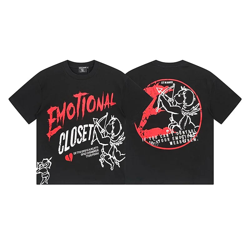 Oversized MIXED EMOTION White T-Shirts Men Women Pure Cotton Casual Red Hot Drill Letters Tshirts