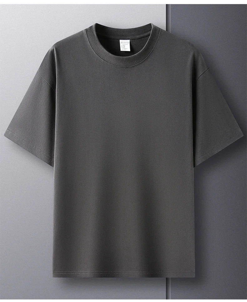 100% Pure Cotton Summer High-end Brand Men's Short Sleeve Round Neck Fashionable Style Half Sleeved Top Breathable T-shirt