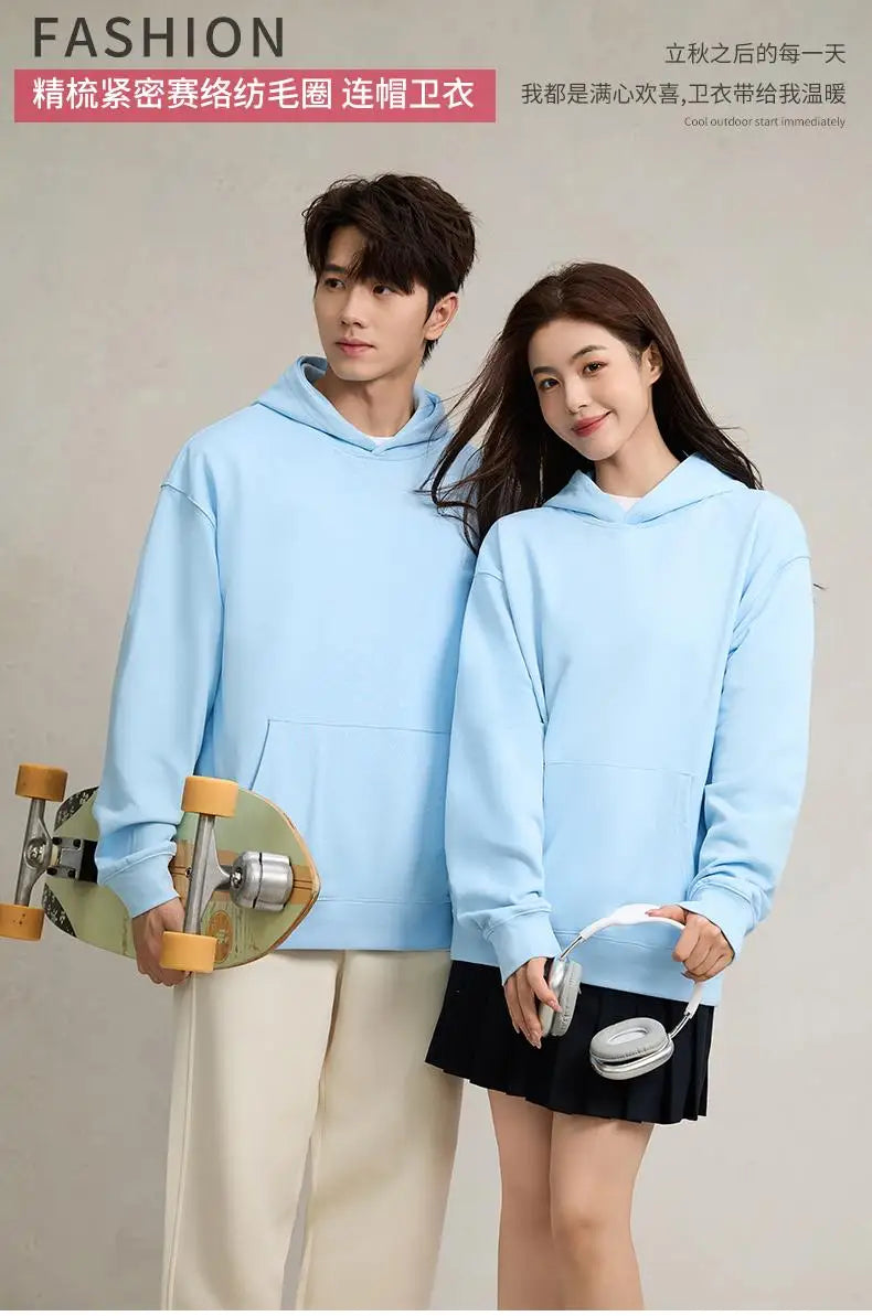 750g Terry Hooded Sweatshirt Autumn Winter Style Drop Shoulder Loose Trendy Pullover Hoodie Casual Solid Color Jacket Unisex