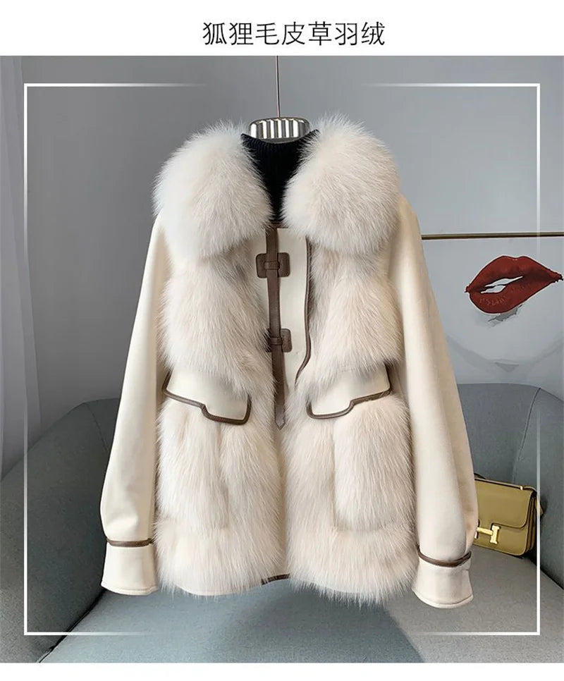 2023 New Autumn Winter with Fur Neighboring Fox Fur Grass Women's Coat Fashion Popular Down Cotton Coat Parker Coat Suede Trend