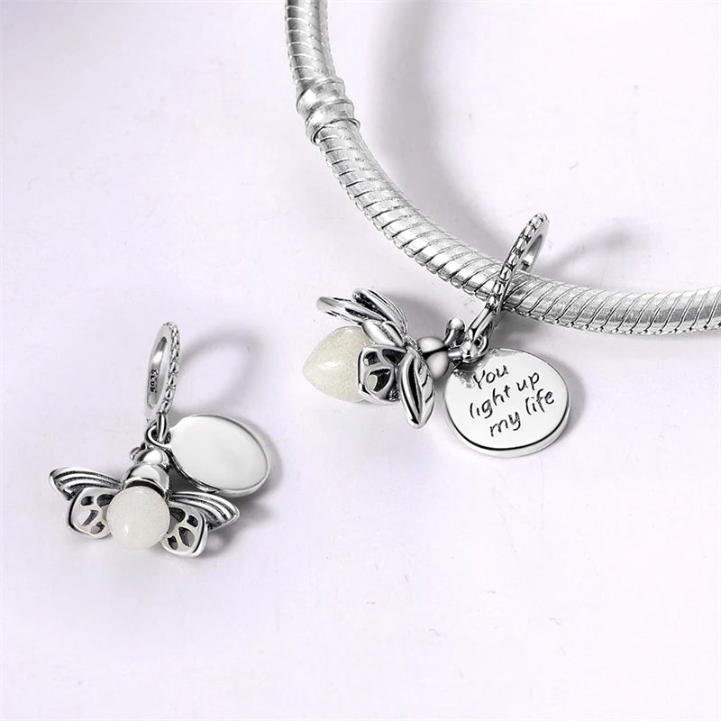 Hot Sale 925 Sterling Silver Charm Beads Glowing Luminous Firefly Star Light Bulb Pendant for Bracelet DIY Charms Jewelry