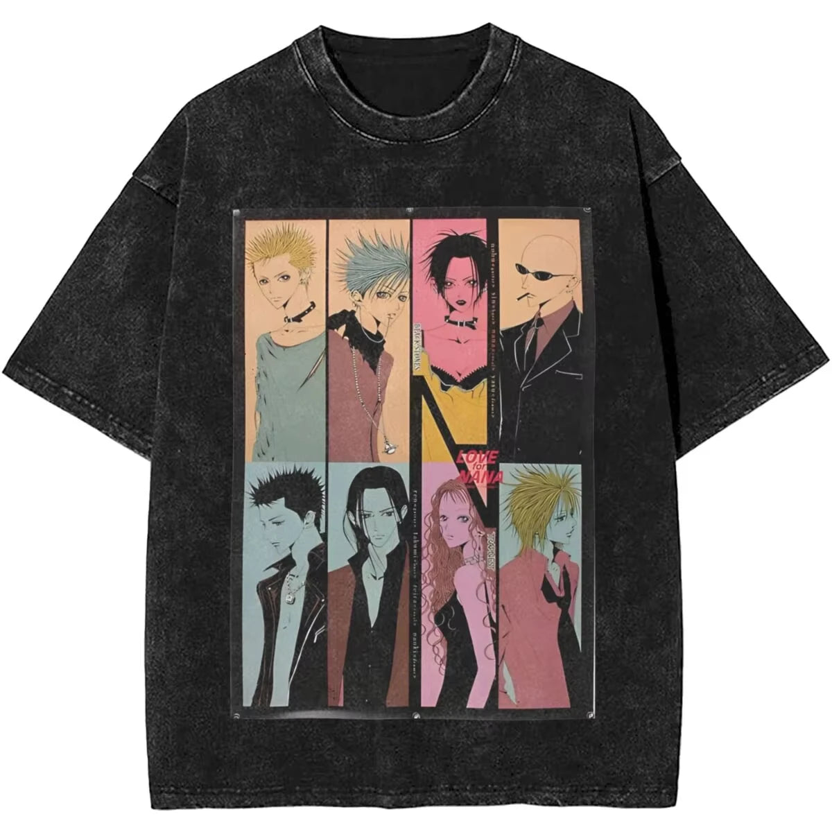 Men's Women Manga Black Stones Nana Vintage Washed T Shirts Trendy Tee Couple Summer Aesthetic Casual Clothing Hip Hop Oversized