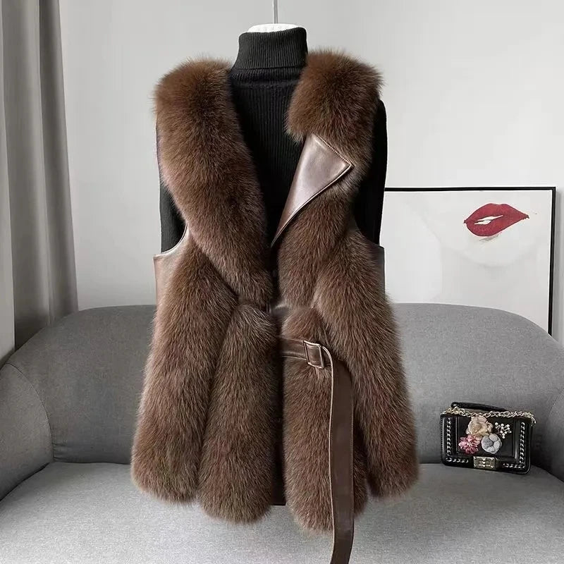 New High imitation fox fur vest for Women Slim Versatile High-end Fashion Young Warm Sleeveless Coat 2025 Autumn/Winter New